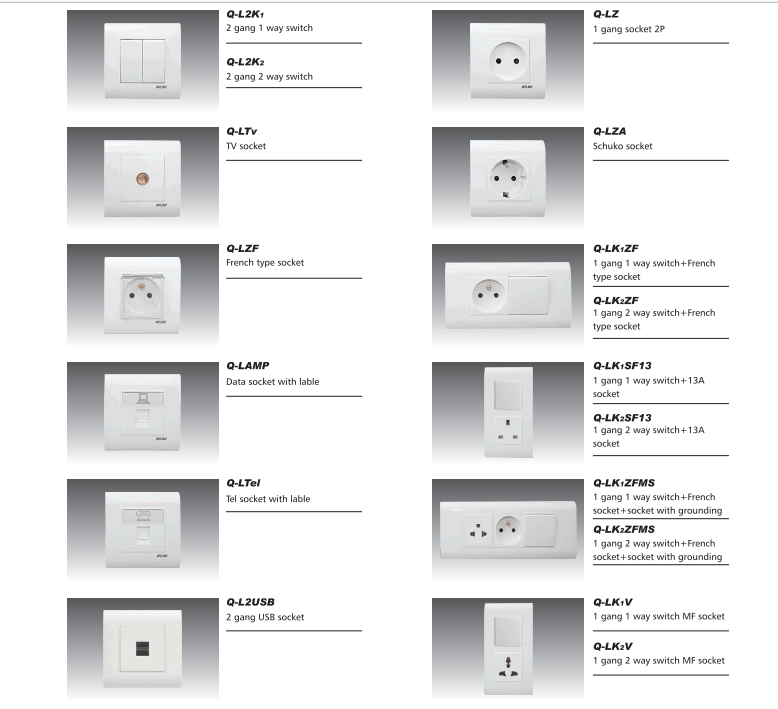 Double gang European deisgn lighting switch with PC material